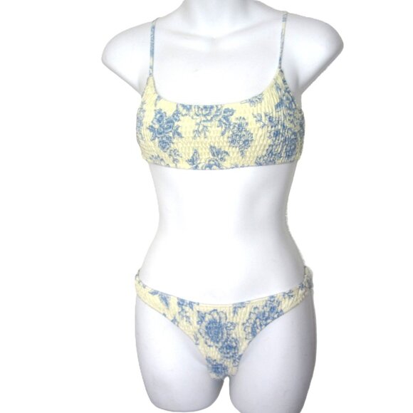 Triangl NEW Size S Inesa Bikini Indigo Cream Top Bottom Yellow Blue Floral - Picture 2 of 13